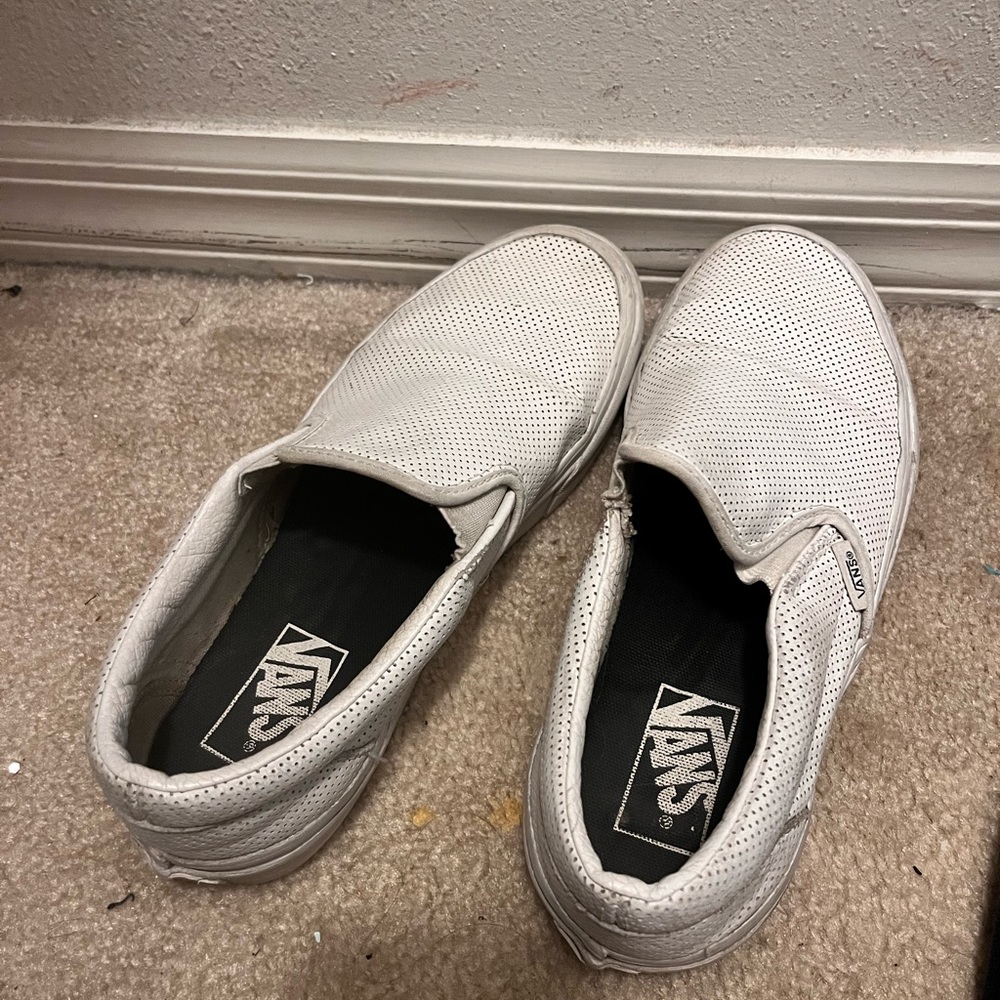 White Leather slip on vans